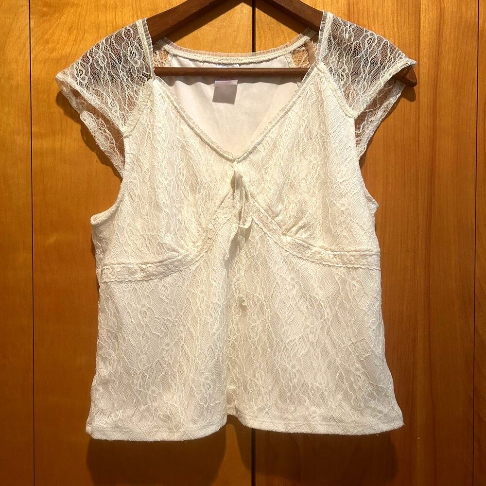 No Boundaries‎ Junior XL Lace Ivory / Cream Babydoll Top-Dainty-Victorian